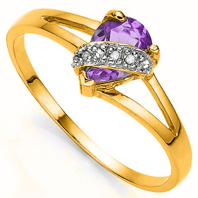 1/2 CARAT AMETHYST & DIAMONDS 925 STERLING SILVER RING
