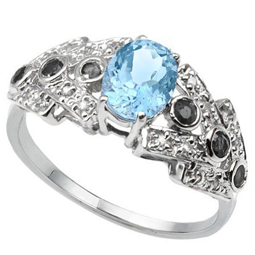 4/5 CARAT BABY SWISS BLUE TOPAZ & 1/4 CARAT SAPPHIRE 925 STERLING SILVER RING