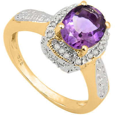 1 3/5 CARAT AMETHYST & 18 PCS DIAMOND 925 STERLING SILVER RING