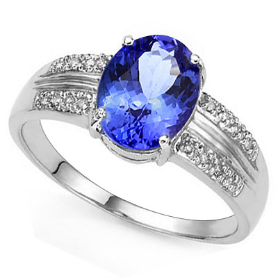 LOVELY 1.292 CARAT TW (17 PCS) GENUINE TANZANITE & GENUINE DIAMOND 10K SOLID WHITE GOLD RING