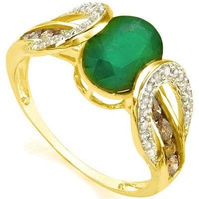 ELEGANT 1.04 CT GENUINE EMERALD & 36PCS  DIAMONDS 14K SOLID YELLOW GOLD RING