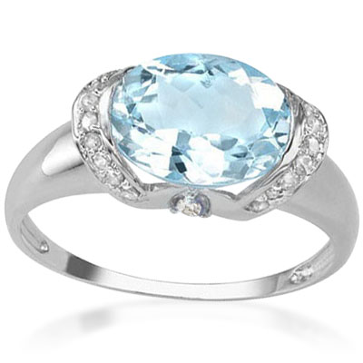 BRILLIANT 3.20 CARAT BLUE TOPAZ WITH WHITE TOPAZ PLATINUM OVER 0.925 STERLING SILVER RING