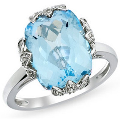 EXQUISITE 7.27 CT BLUE TOPAZ WITH DOUBLE DIAMOND 0.925 STERLING SILVER W/ PLATINUM RING