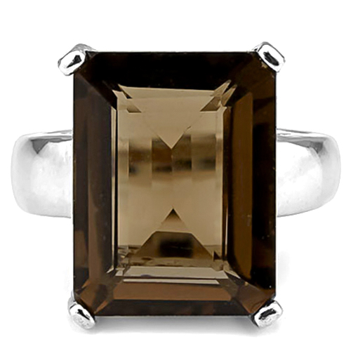 SMASHING 10.81 CARAT SMOKEY TOPAZ PLATINUM OVER 0.925 STERLING SILVER RING