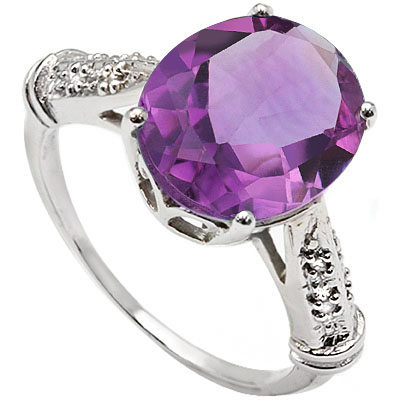 EXCLUSIVE 5.50 CT AMETHYST WITH DOUBLE GENUINE DIAMONDS 0.925 STERLING SILVER W/ PLATINUM RING
