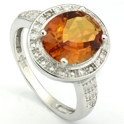 SMASHING 3.60 CARAT AZOTIC GEMSTONE WITH GENUINE DIAMONDS PLATINUM OVER 0.925 STERLING SILVER RING