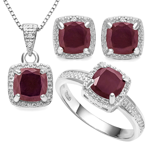 SMASHING 5.8 CARAT GENUINE RUBY WITH GENUINE DIAMONDS PLATINUM OVER 0.925 STERLING SILVER SET