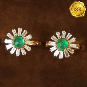 LUXURY COLLECTION ! (CERTIFICATE REPORT) 0.30 CT GENUINE EMERALD & 0.40 CT GENUINE DIAMOND 18KT SOLID GOLD EARRINGS