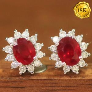 LUXURY COLLECTION ! (CERTIFICATE REPORT) 0.80 CT GENUINE MOZAMBIQUE RUBY & 0.25 CT GENUINE DIAMOND 18KT SOLID GOLD EARRINGS