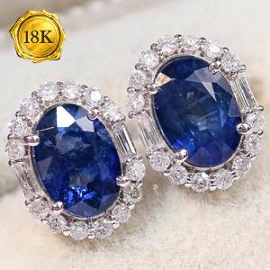 LUXURY COLLECTION !  (CERTIFICATE REPORT) 2.20 CT GENUINE SRI LANKA SAPPHIRE & 0.30 CT GENUINE DIAMOND 18KT SOLID GOLD EARRINGS
