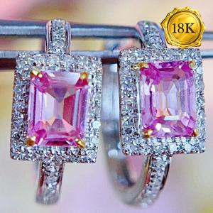 LUXURY COLLECTION ! (CERTIFICATE REPORT) RARE 0.50 CT GENUINE PADPARADSCHA SAPPHIRE & 0.25 CT GENUINE DIAMOND 18KT SOLID GOLD EARRINGS