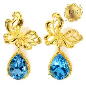 IMMACULATE ! 4.20 CT BABY SWISS BLUE TOPAZ 18KT SOLID GOLD BUTTERFLY DANGLE EARRINGSS