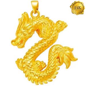 AWESOME ! DRAGON 3D 24KT SOLID GOLD HOLLOW PENDANT