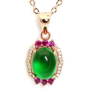 CFEATED EMERALD & CREATED GOLOR GEMSTONE 18K GOLD PLATED GERMAN SILVER PENDANT