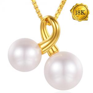 READY TO SHIP ! FRESHWATER PEARL 3D 18KT SOLID GOLD HOLLOW PENDANT