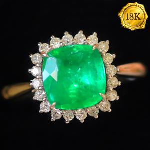 LUXURY COLLECTION ! (CERTIFICATE REPORT) 2.25 CT GENUINE EMERALD & 0.30 CT GENUINE DIAMOND 18KT SOLID GOLD RING
