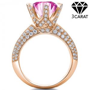 (CERTIFICATE REPORT) 3.00 CT PINK DIAMOND MOISSANITE (HEART & ARROWS CUT/VVS) & 1/2 CT DIAMOND MOISSANITE SOLITAIRE 14KT SOLID GOLD ENGAGEMENT RING