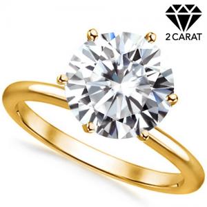 (CERTIFICATE REPORT) 2.00 CT DIAMOND MOISSANITE (HEART & ARROWS CUT/VVS) SOLITAIRE 14KT SOLID GOLD ENGAGEMENT RING
