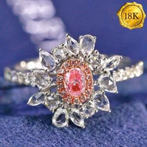 LUXURY COLLECTION !  (CERTIFICATE REPORT) 1.00 CTW GENUINE PINK DIAMOND & GENUINE DIAMOND 18KT SOLID GOLD RING