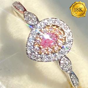 EXCLUSIVE ! 0.33 CTW GENUINE PINK DIAMOND & GENUINE DIAMOND 18KT SOLID GOLD ENGAGEMENT RING
