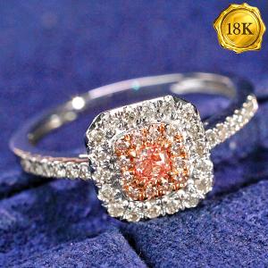 LUXURY COLLECTION ! (CERTIFICATE REPORT) 0.45 CTW GENUINE PINK DIAMOND & GENUINE DIAMOND 18KT SOLID GOLD RING