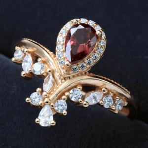 NEW! GARNET & CREATED WHITE SAPPHIRE 925 STERLING SILVER RING