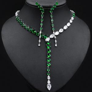 NEW! CREATED EMERALD 18K WHITE GOLD PLATED GERMAN SILVER EARRINGS & NECKLACE SET
