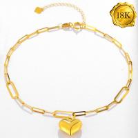 LUXURIANT ! HEART WITH PAPERCLIP CHAIN 18KT SOLID GOLD BRACELET