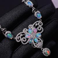 NEW!! GENUINE ETHIOPIAN OPAL & CREATED WHITE SAPPHIRE 925 STERLING SILVER NECKLACE
