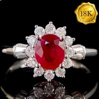 LUXURY COLLECTION ! (CERTIFICATE REPORT) 0.59 CT GENUINE RUBY & 0.40 CT GENUINE DIAMOND 18KT SOLID GOLD RING