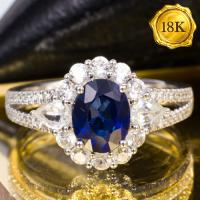 LUXURY COLLECTION ! 1.34 CT GENUINE SAPPHIRE & 0.80 CT WHITE SAPPHIRE WITH GENUINE DIAMONDS 18KT SOLID GOLD RING