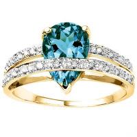 LUXURIANT ! 2.18 CT LONDON BLUE TOPAZ & DIAMOND 10KT SOLID GOLD RING