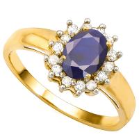 GLAMOROUS ! 1.83 CT DIFFUSION GENUINE SAPPHIRE & DIAMOND 10KT SOLID GOLD RING