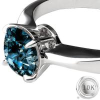 1/4 CT GENUINE BLUE DIAMOND SOLITAIRE 10KT SOLID GOLD ENGAGEMENT RING