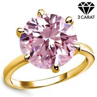 (CERTIFICATE REPORT) 3.00 CT FANCY PINK DIAMOND MOISSANITE (HEART & ARROWS CUT/VVS) SOLITAIRE 10KT SOLID GOLD ENGAGEMENT RING