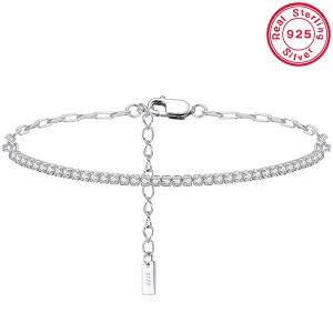 21CM CREATED WHITE SAPPHIRE ITALY CHAIN 925 STERLING SILVER BRACELET