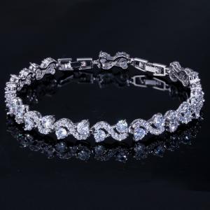 NEW! SPARKLING CREATED WHITE SAPPHIRE 18K WHITE GOLD PLATED GERMAN SILVER BRACELET