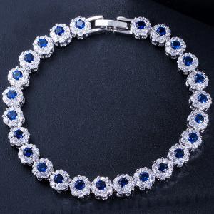 NEW! SPARKLING CREATED SAPPHIRE 18K WHITE GOLD PLATED GERMAN SILVER BRACELET