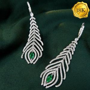 LUXURY COLLECTION ! 0.32 CT GENUINE EMERALD & 1.34 CT GENUINE DIAMOND 18KT SOLID GOLD EARRINGS