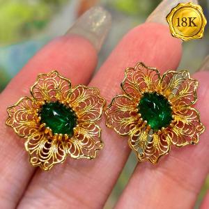LUXURY COLLECTION ! (CERTIFICATE REPORT) 2.70 CT GENUINE EMERALD 18KT SOLID GOLD EARRINGS
