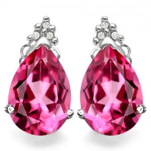 VS CLARITY ! 4.70 CT IMPERIAL PINK TOPAZ & DIAMOND 10KT SOLID GOLD EARRINGS STUD