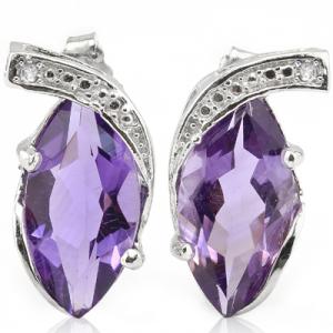BRILLIANT ! WOMENS 14K WHITE GOLD OVER SOLID STERLING SILVER DIAMONDS & 5.00 CT AMETHYST EARRINGS STUD