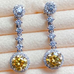 (CERTIFICATE REPORT) 2.30 CTW YELLOW DIAMOND MOISSANITE & CREATED WHITE SAPPHIRE 925 STERLING SILVER EARRINGS