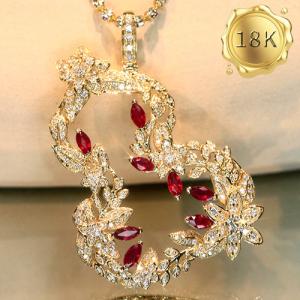 LUXURY COLLECTION ! 0.55 CT GENUINE RUBY & 0.50 CT GENUINE DIAMOND 18KT SOLID GOLD NECKLACE