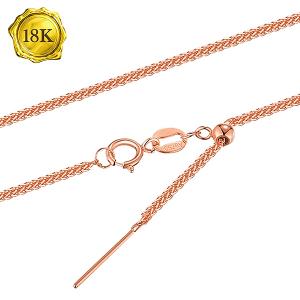 18 INCHES AU750 DIAMOND-CUT SQUARE 18K SOLID GOLD WHEAT CHAIN NECKLACE (ADJUSTABLE)