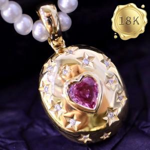 LUXURY COLLECTION ! 0.50 CT GENUINE PINK SAPPHIRE & 0.10 CT GENUINE DIAMOND 18KT SOLID GOLD PENDANT
