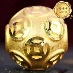 PRICELESS ! ROLLING IN MONEY 6MM HOLLOW BEAD 24KT SOLID GOLD PENDANT