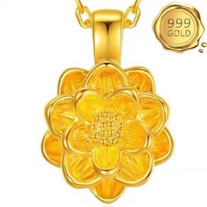 AWESOME ! GOLDEN LOTUS 24KT SOLID GOLD PENDANT