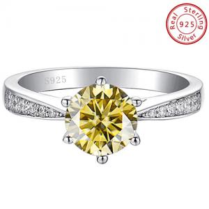 (CERTIFICATE REPORT) 1.00 CT YELLOW DIAMOND MOISSANITE 925 STERLING SILVER RING