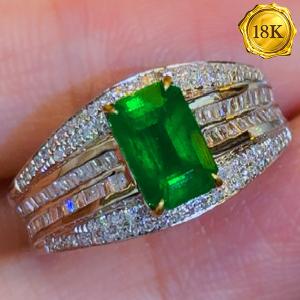 LUXURY COLLECTION ! (CERTIFICATE REPORT) 1.30 CT GENUINE EMERALD & 0.56 CT GENUINE DIAMOND 18KT SOLID GOLD RING